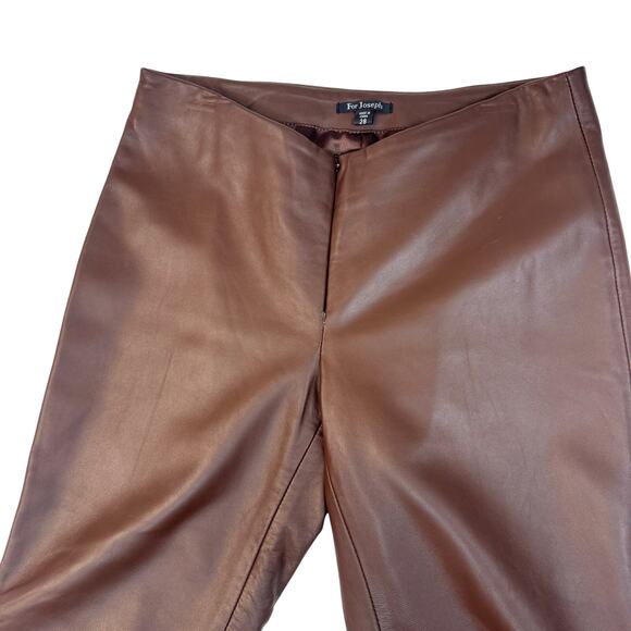 For Joseph Women’s Brown Leather Pants Size 28 High Rise Straight Leg Vtg - Picture 2 of 16